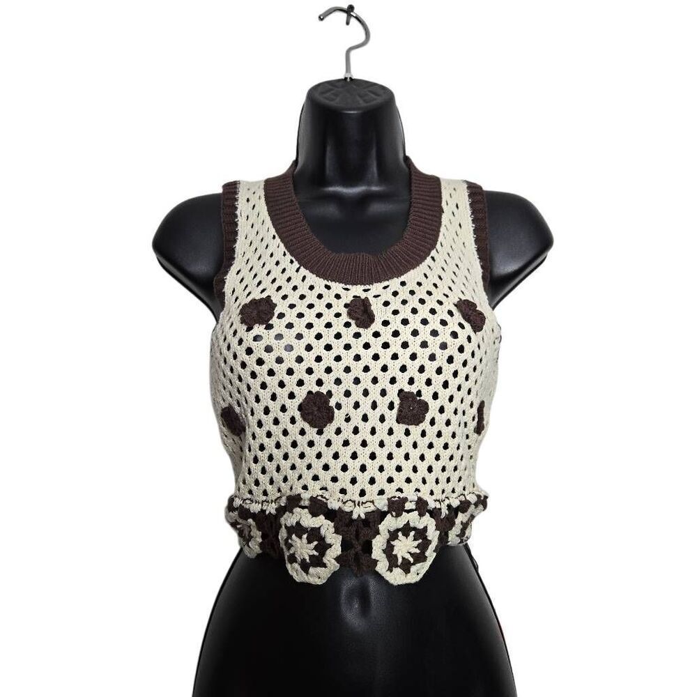 Cider Open Knit Cropped Sleeveless Sweater Flowers Size XS NWT Boho